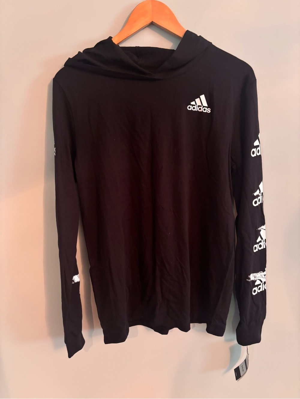 Adidas Black Long-Sleeve Hooded Logo Tee